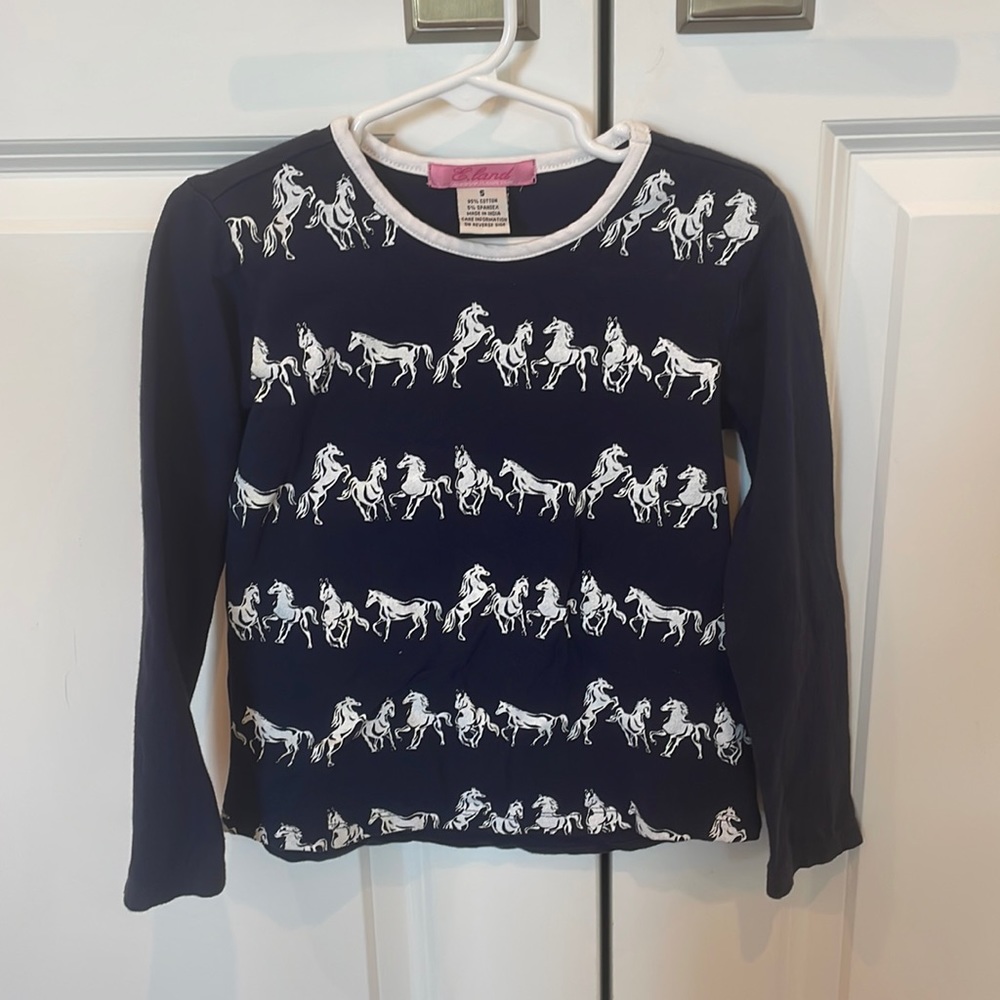 E-land Kids navy & white horse shirt size 5